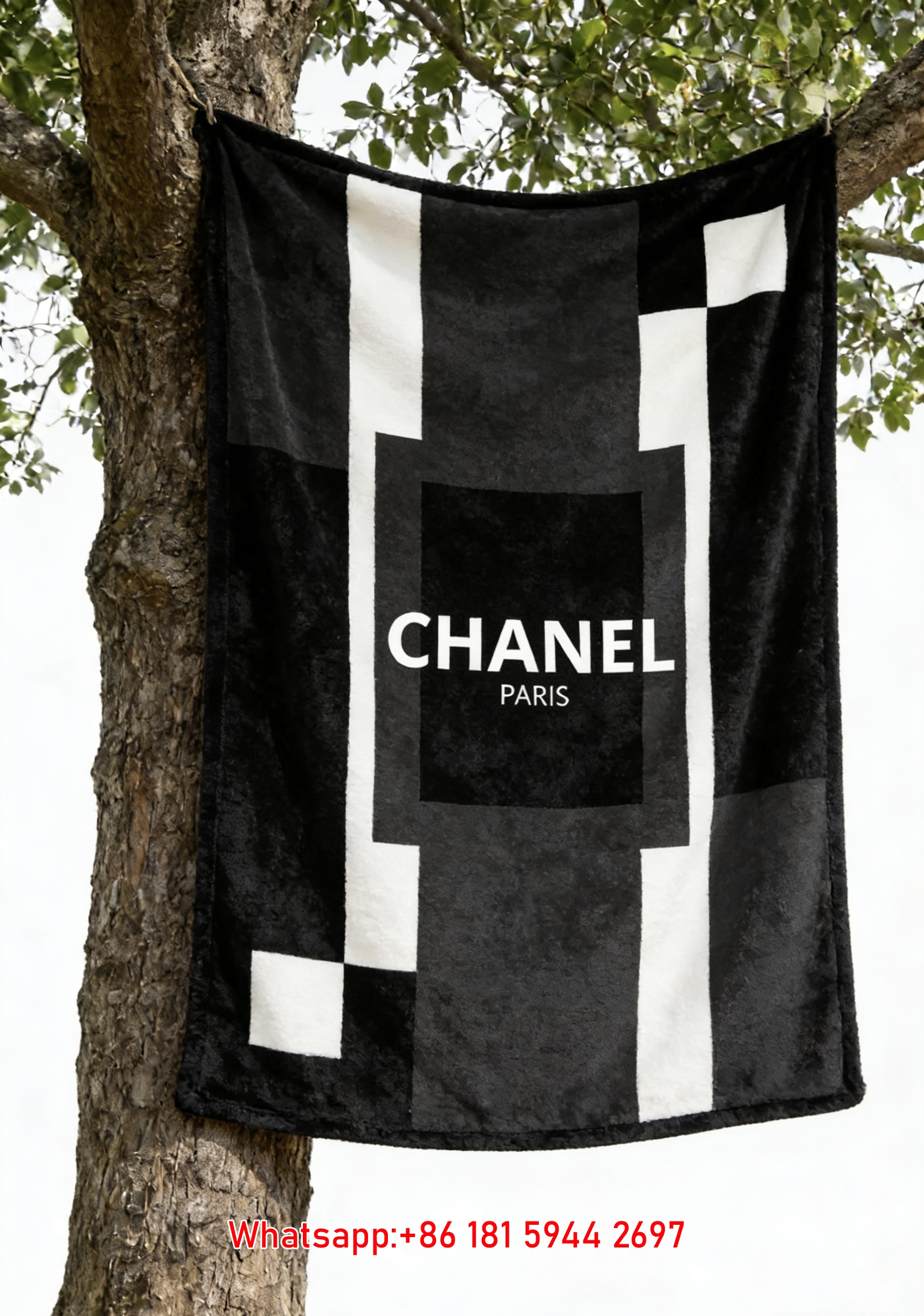 Chanel Paris Black & White Geometric Flannel Sofa Throw Blanket IMG_6871